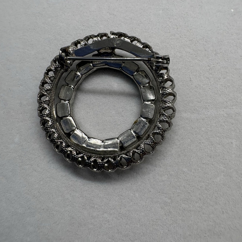 Blue Rhinestone Double Ring‎ Brooch Pin - Picture 2 of 6